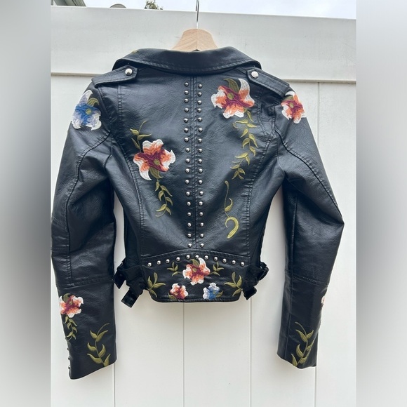 Aftf Basic Outerwear The Francis Embroidered Women's Faux Leather Jacket Moto Sm - Picture 2 of 11